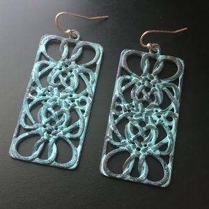 3/$20 - Patina Rectangle Filigree Earrings